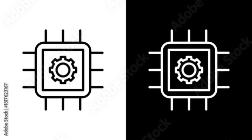 Machine Core Outline White Icon Set Design