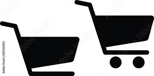 Two black shopping cart icons on white background for e commerce