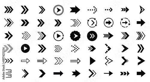 Collection of black arrow vector icons for navigation and directional purposes
