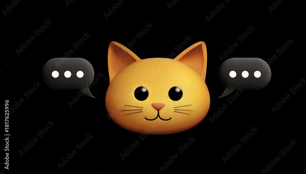 Obraz premium Black Background With Cat Emojis And Speech Bubble Stickers - Fun And Playful Designs For Your Messaging Needs. Express Yourself With These Cute Graphics.