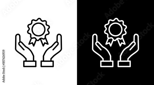 Reward Badge Outline White Icon Set Design