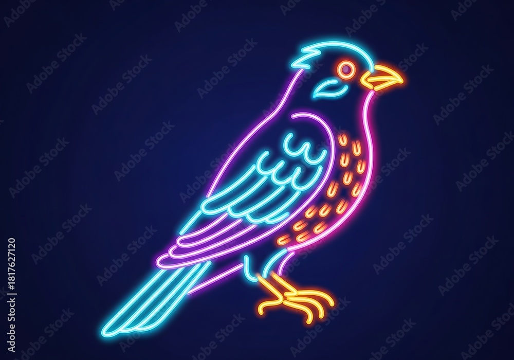 Obraz premium Vibrant neon bird with bright glowing outline against a dark backdrop