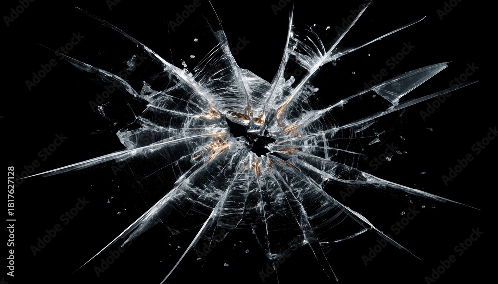 Obraz premium Abstract Ure: Cracked Glass With Sharp Shards On Black Background - A Unique And Intriguing Abstract Composition Featuring Broken Glass.