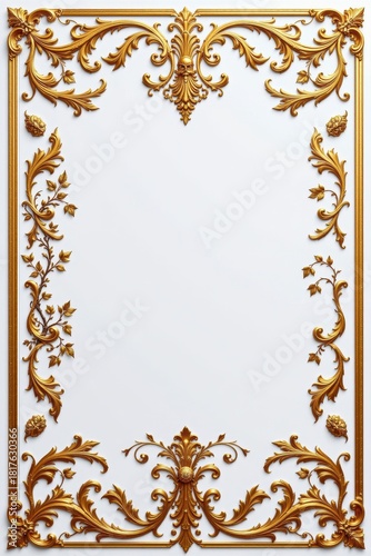 Ornate Gold Frame with Intricate Floral Designs on White Background for Elegant Decor and Art Presentation