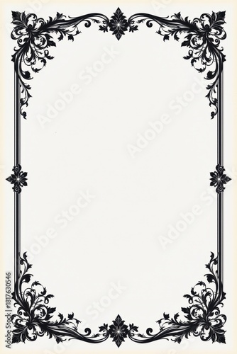 Elegant vintage decorative border design with intricate floral patterns on a light background for invitations and stationery