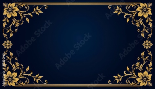 Elegant floral frame design with gold accents on a deep navy background for invitations, cards, or decorative purposes