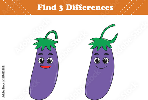 Education game for children find three differences between two fruits cartoon. Vector illustration