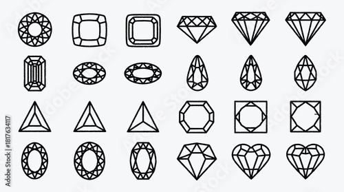Variety of Diamond Gemstone Shapes Illustration for Jewelry Design Concept