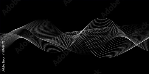 Abstract glowing wave lines on dark blue background. Dynamic wave pattern. Modern flowing wavy lines. Futuristic technology concept. Suit for banner, poster, cover, brochure, flyer, website
