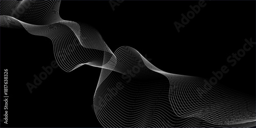 Abstract glowing wave lines on dark blue background. Dynamic wave pattern. Modern flowing wavy lines. Futuristic technology concept. Suit for banner, poster, cover, brochure, flyer, website
