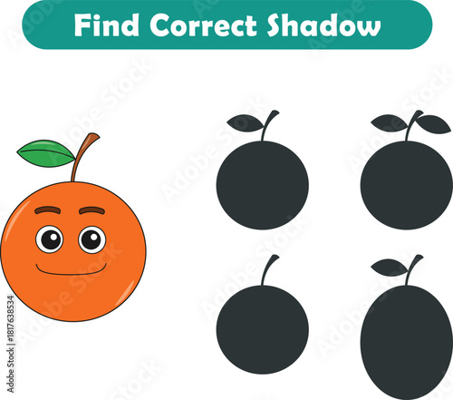 Funny cartoon fruits. find the correct shadow. Kids Education games. Cartoon vector illustration