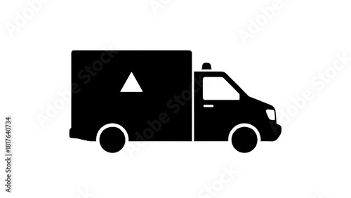 Vector illustration of black silhouette icon of an ambulance or emergency medical service vehicle isolated on transparent background 