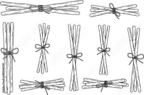 Bread Sticks Tied Together Simple Line Art Vector Set
