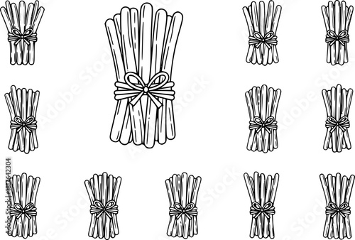 Bread Sticks Tied Together Simple Line Art Vector Set
