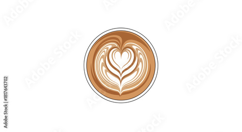 Latte Art Heart Design in Coffee Cup Morning Refreshment Beverage