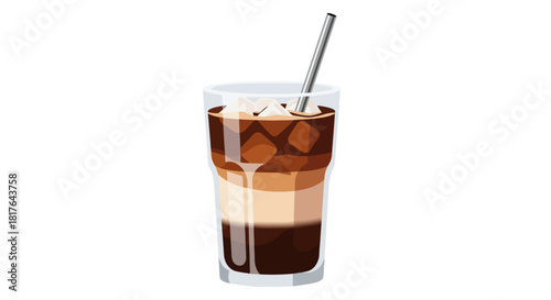 Refreshing Layered Coffee Drink with Ice and Straw Ready to Sip
