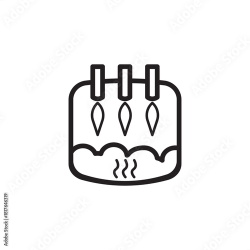 Industrial burner or incinerator icon, flat line style with flame jets. Essential for waste disposal, furnace heating, energy, and process thermal systems. Editable stroke line icon.