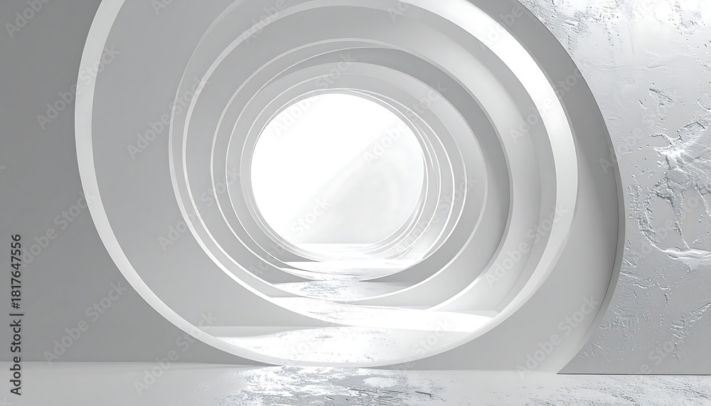 Fototapeta premium Abstract white tunnel with light at the end, modern design.