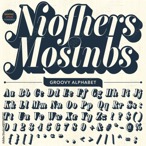Serif Groovy Retro Vintage Bold Font alphabet vector file