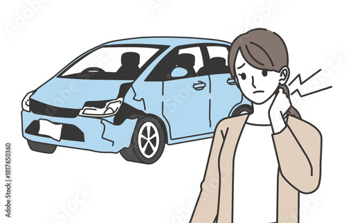 交通事故後に首の違和感を感じる女性のイラスト