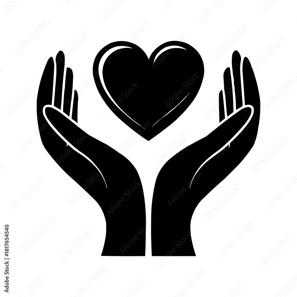 Obraz premium Hands Holding Heart Icon – Love and Care Symbol in Vector PNG