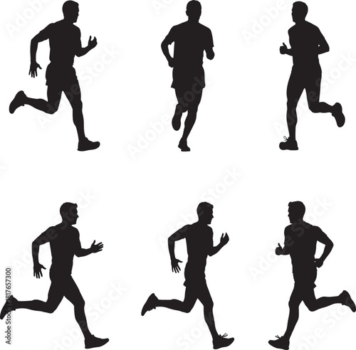 Active Man Running Jogging Sports Silhouette Vector Set