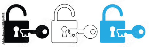 Unlock security with vibrant lock and key icon set,Lock icon set. Containing padlock, security, unlock, lock document, secured, biometric, lockdown, protect and secure icons. Solid icon collection.