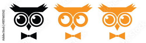 Trendy owl logo design with bow tie for creative brand identity,Owl logo template vector icon and symbol Logo Template Design,Smart Owl Logo can be use for icon, sign, logo and etc