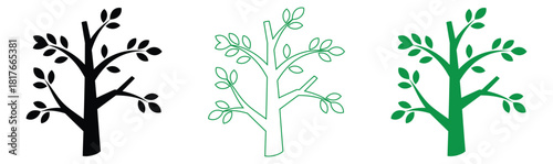 Three stylized trees offer versatile creative design options,simple tree decoration silhouette vector,hand tree logo design, care plant green leaves symbol icon template,Tree Icon Design, 
