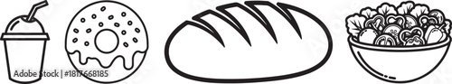 Minimalist Monochrome Line Art Food and Drink Icons Collection