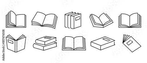 Simple book icons set in thin line style, isolated on transparent background, vector illustration. Books icon set editable stroke.