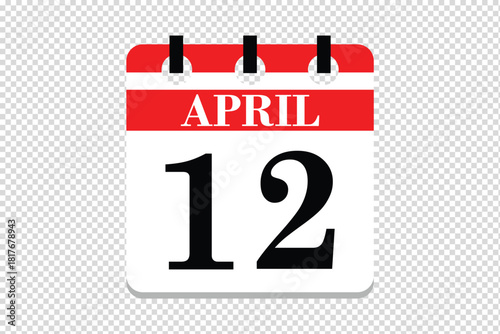 12 April Calendar icon vector, 12 dates of April month calendar icon, dates of April 12 icon calendar, vector calendar icon.