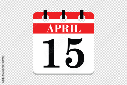 15 April Calendar icon vector, 15 dates of April month calendar icon, dates of April 15 icon calendar, vector calendar icon.