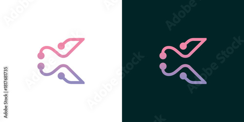 Modern abstract letter K logo design with digital connection, futuristic technology concept