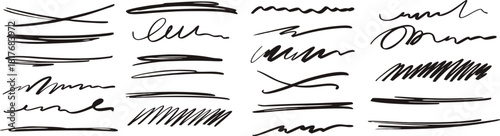 Hand-drawn sketch lines for creative design accents. Wavy, scribbled, and crossed strokes ideal for notes, highlights, and illustration work. Organic marker-style elements for modern artwork.