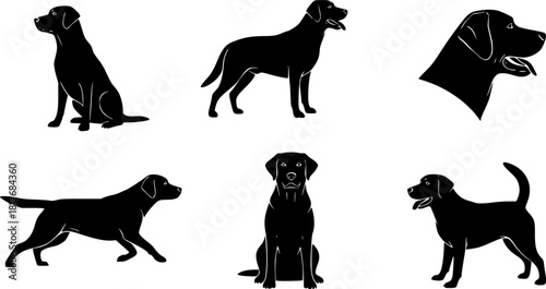 labrador retriever dog breed black silhouette logo set
