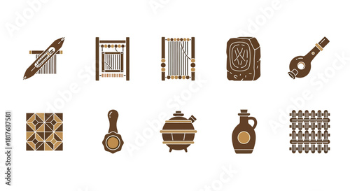 Set of traditional Ukrainian folk art and craft items.