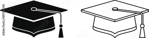 Two graduation caps illustrated in black and white a symbol of academic achievement