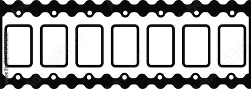 A simple black and white illustration of a film strip with perforations