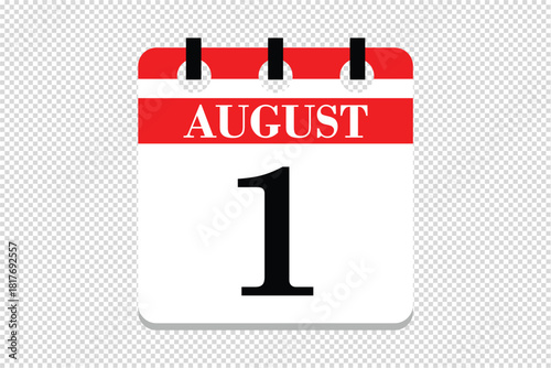 1 August Calendar icon vector, 1 dates of August month calendar icon, dates of August 1 icon calendar, vector calendar icon.