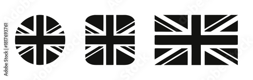 United Kingdom black and white flag icon set

