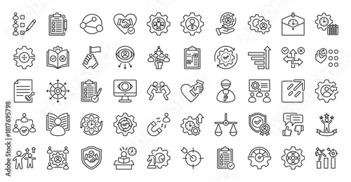 Delegation icon set collection in outline style. icon pack contains assign, task, share, trust, team, leader, responsibility, manage, work, organize