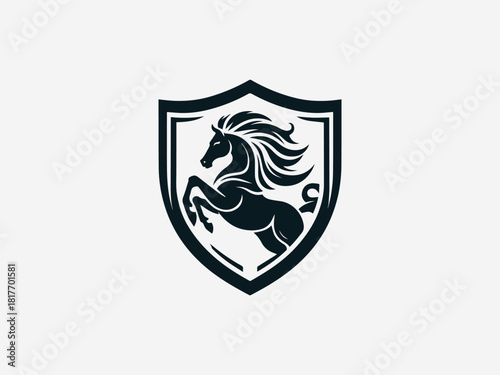 Pure white horse crest vector logo with detailed mane and heraldic shield for luxury brand identity