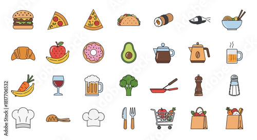 Food Icons Diverse Selection of Culinary Items