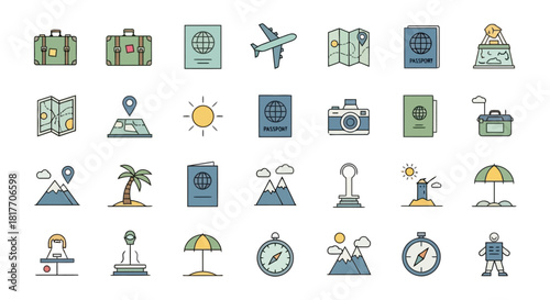 Travel Planning Icons Passport, Luggage & More Trip Essentials