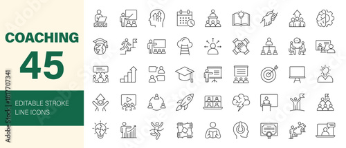Coaching icon set. Editable line icons. Vector illustration.