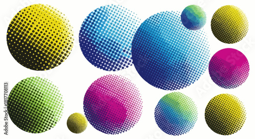Colorful halftone circles in a variety of colors and sizes create a playful and modern design