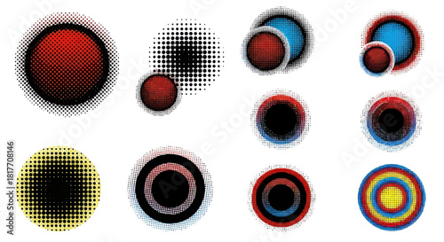 Collection of Vibrant Halftone Circle Designs on a Clean White Background creating visual harmony