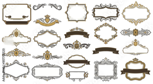 Elegant collection of vintage frames and ornamental design elements with scrolls