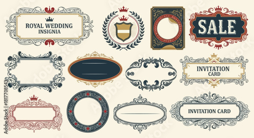 Elegant vintage frames and borders set, ornate vector design elements for invitations and labels